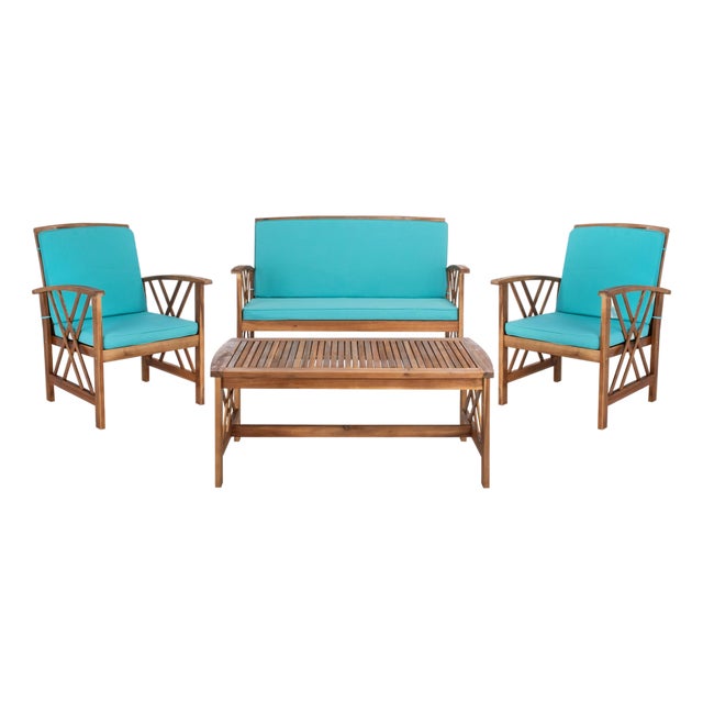 Fontana 4-Piece Outdoor Set, Natural/Aqua For Sale