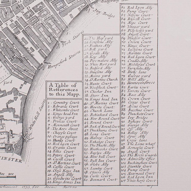 Cream Vintage 18th Century Street Map, London, St Martins in the Field, Cartography For Sale - Image 8 of 11