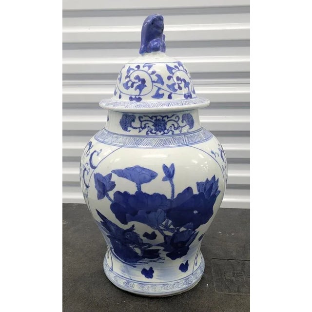 Textile Vintage Blue and White Chinese Porcelain Temple Ginger Jar For Sale - Image 7 of 7