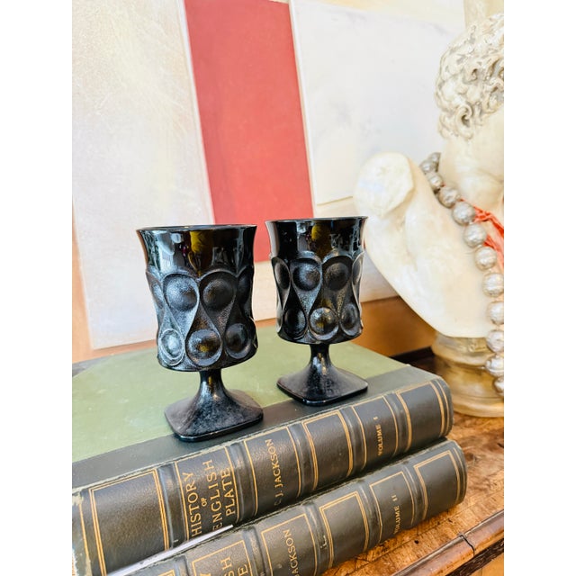 Mid-Century Modern Vintage Noritake Spotlight Ebony Glasses Set of Two 1970s Black Pedestal Glassware For Sale - Image 3 of 8