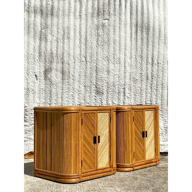 Vintage Boho Chevron Pencil Reed Nightstands - A Pair For Sale - Image 9 of 12