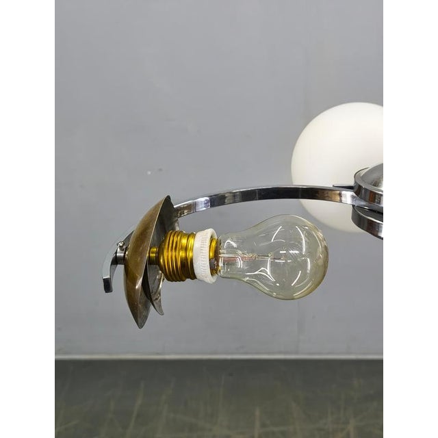 Art Deco Czech Chrome and Opaline Glass Chandelier, 1930s For Sale - Image 11 of 12