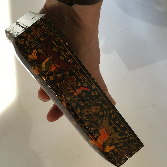 Vintage Kashmir Paper Mache Hand Painted Covered Box For Sale - Image 10 of 12