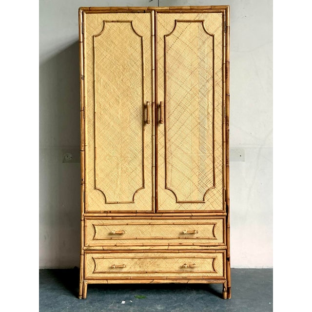 Vintage Coastal Woven Rattan Armoire For Sale In West Palm - Image 6 of 7