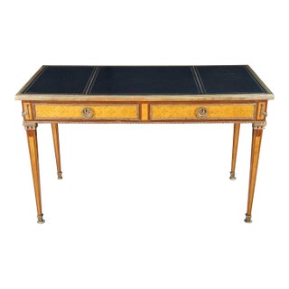 Antique French Louis XVI Kingwood Marquetry Leather Top Bureau Plat Writing Desk For Sale