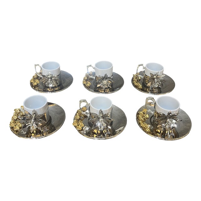 Large Floral Copper Tea Service, Set of 6 For Sale