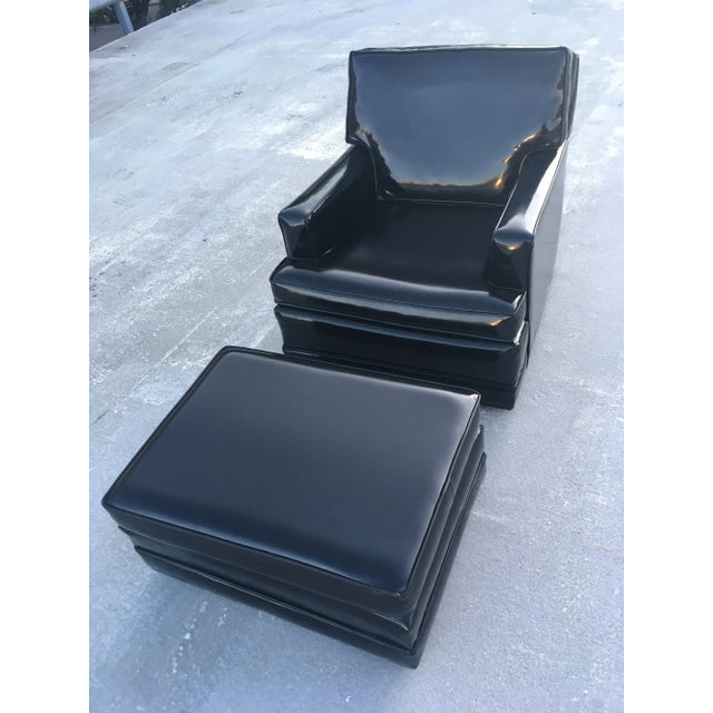 Mid-Century Modern Club Chair & Ottoman in Patent Leather Manner of Edward Wormley for Dunbar For Sale - Image 9 of 13