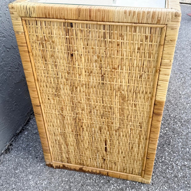 Brown Boho Chic Wicker Inlaid Glass Top Writing Desk For Sale - Image 8 of 12