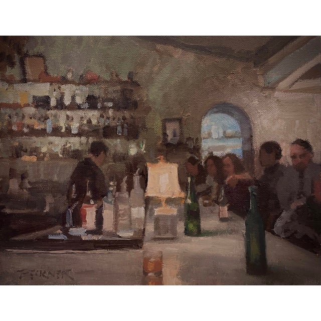 In "Tap Room," the artist captures a lively bar scene, with patrons engaged in conversation against a softly blurred...