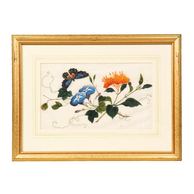 Paint Set of Six Chinese Export Framed Pith Paper Watercolor Botanicals For Sale - Image 7 of 8