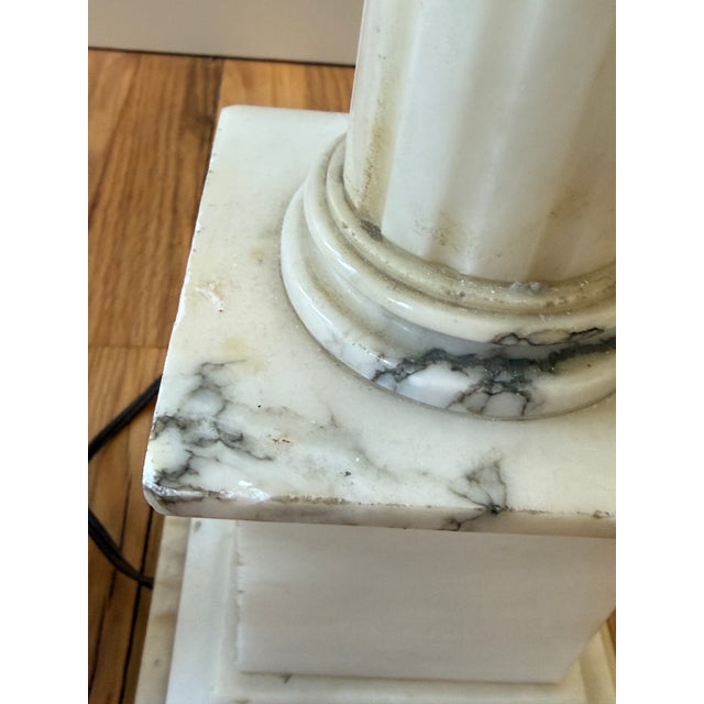 Vintage Alabaster Column Lamp Pair For Sale - Image 4 of 18