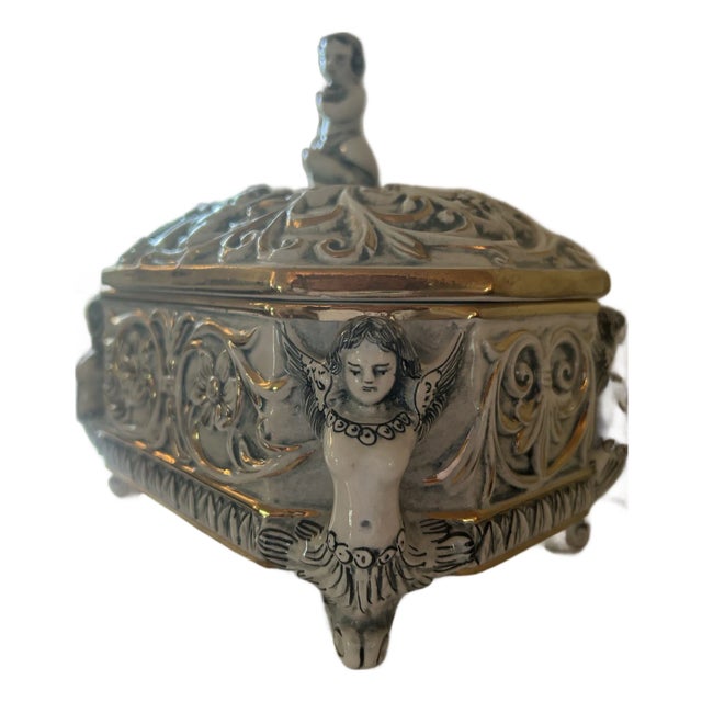 1930s Italian R. Capodimonte Porcelain Footed Trinket Box With Lid For Sale