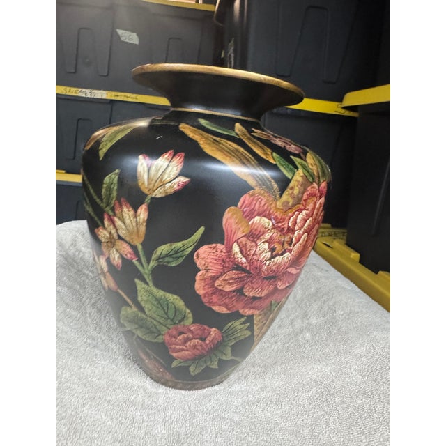 Modern A Floral Vase Black Gold Trim Accents Home Decor Collectable For Sale - Image 3 of 7