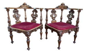 Set of Italian Carved Wood Armchairs