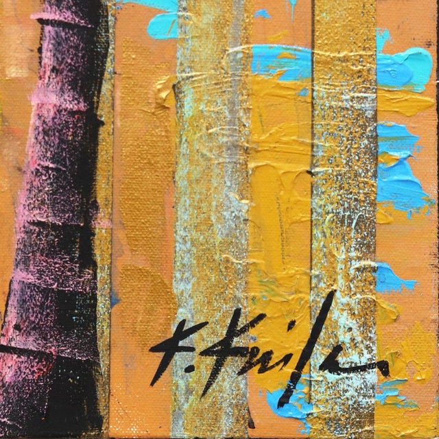 2020s Lollipop Palms - Original Modern Artwork With Turquoise and Gold Stripes on Canvas by Kathleen Keifer For Sale - Image 5 of 9