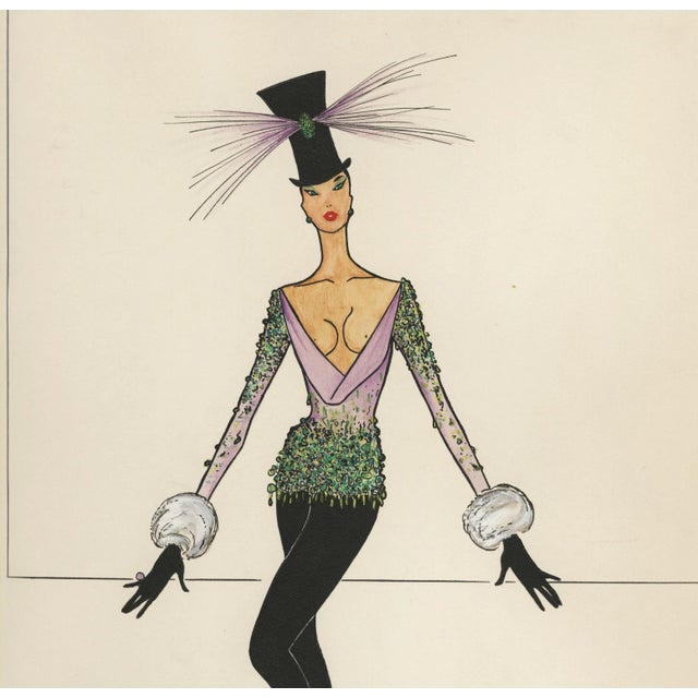 This is a SHOWSTOPPER! It is a matted original gouache costume fashion design drawing that dates to the 1950s.Purchased by...