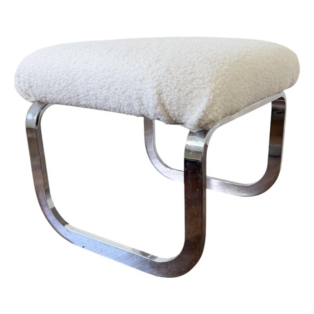 MCM Cantilever Chrome Ottoman Stool by Milo Baughman for Dia For Sale
