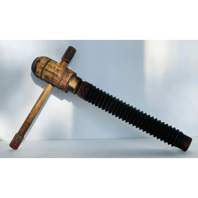 Primitive Industrial Antique Large Decorative Wooden Screw For Sale In San Antonio - Image 6 of 12