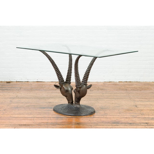 Contemporary Cast Bronze Double Antelope Dining Table Base with Dark Patina For Sale - Image 11 of 11