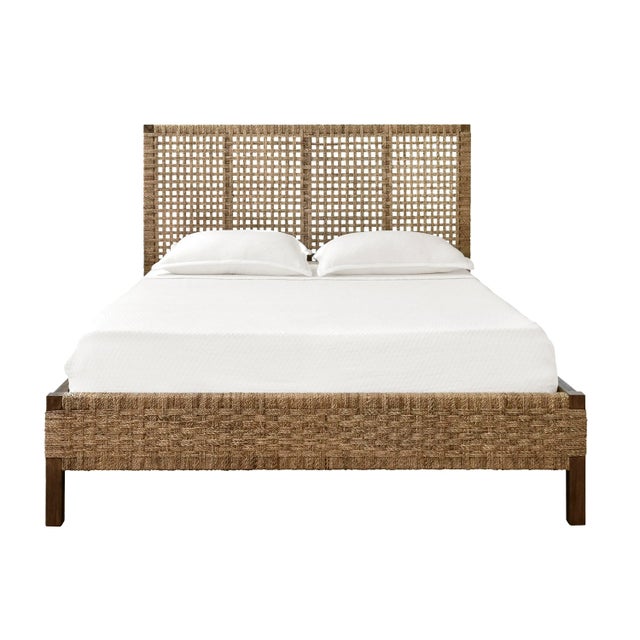 2020s Matthew Izzo Home - Karina Queen Bed Frame - Seagrass Winged Headboard and Footboard With Rails For Sale - Image 5 of 5