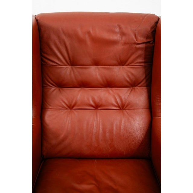 Mid Century Danish Modern Lounge Chair Wingback Red Leather High Back Tufted MCM For Sale - Image 12 of 12