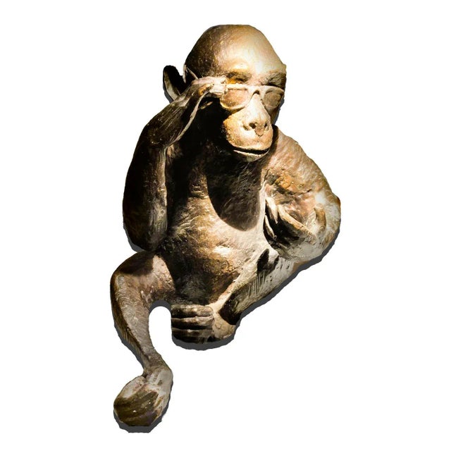 Figurative 1990's Bronze Chimpanzee Figurines - Set of 3 For Sale - Image 3 of 13