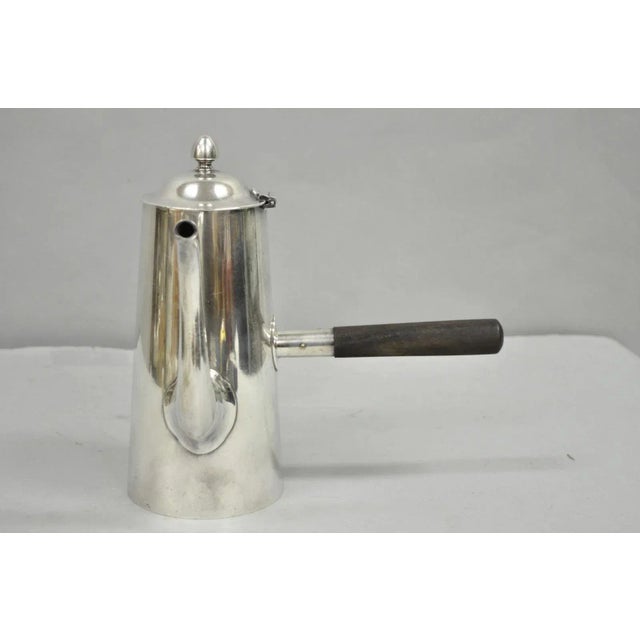 Art Deco Vintage Us Navy Art Deco Silver Plated Coffee Tea Pot Kettle W/ Wooden Handle For Sale - Image 3 of 12