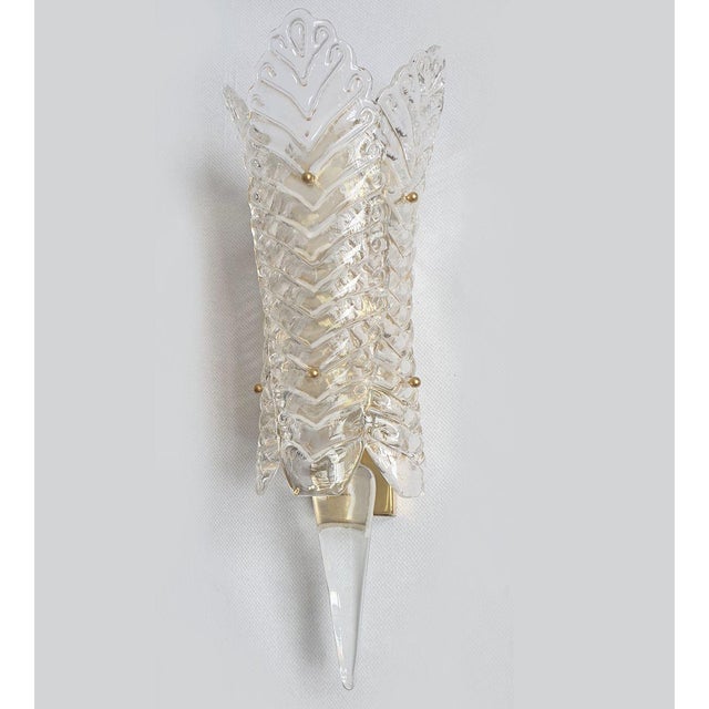 Barovier & Toso 1970s Clear Murano Glass Mid Century Modern Sconces - A Pair For Sale - Image 4 of 12