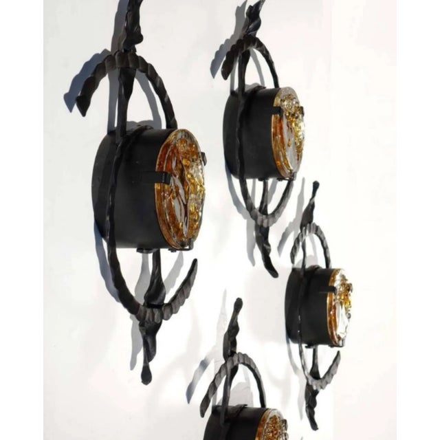 Glass Brutalist Iron & Glass Wall Lamps, 1960s, Set of 6 For Sale - Image 7 of 9