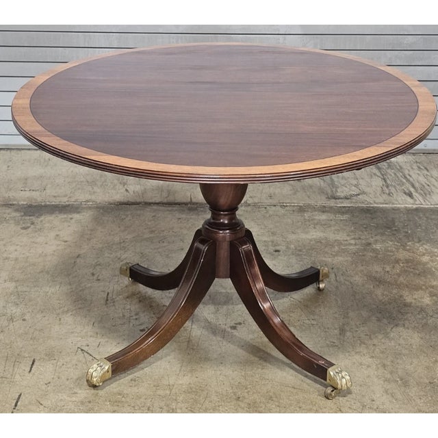 Late 20th Century Stickley Oval Federal Style Mahogany Dining Table W 2 Leaves Brass Paw Feet For Sale In Cleveland - Image 6 of 11