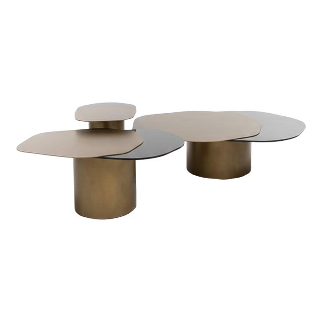 Set of 3 Modern Irregular Shaped Kaylee Coffee Table Set in Brass For Sale