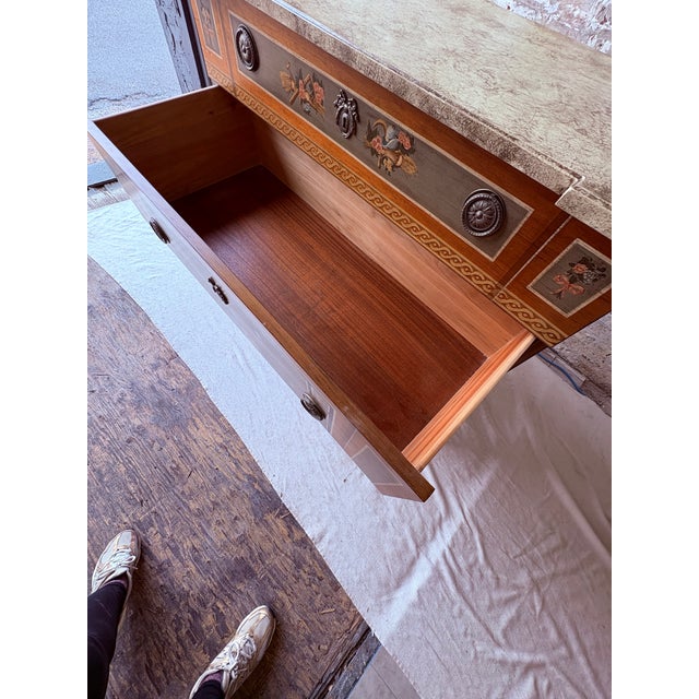 Vintage Drexel Heritage Hand-Painted Neoclassical Dresser With Faux Stone Top For Sale - Image 9 of 16