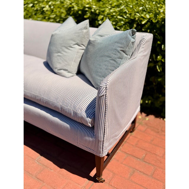 Shabby Chic Vintage Elegant Sofa With High Back, Striped Ticking Slipcover For Sale - Image 3 of 8
