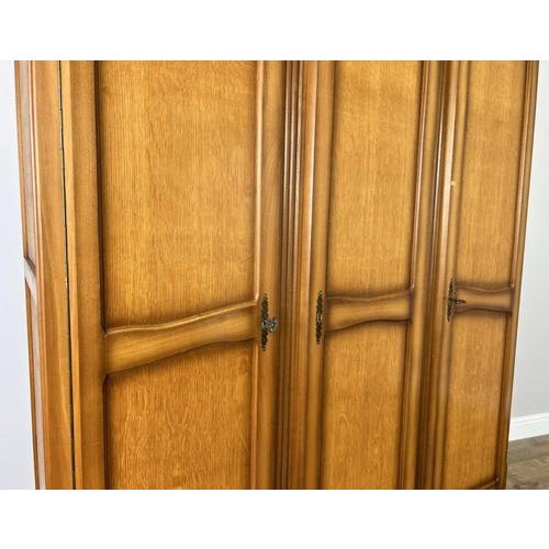Vintage French Louis Carved Oak Triple Door Armoire For Sale - Image 9 of 18