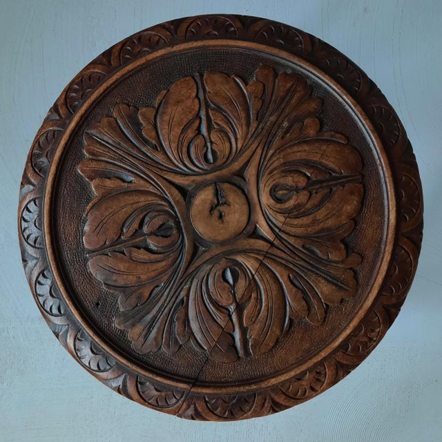 Antique Wooden Stool with Carved Seat, 1900s For Sale - Image 3 of 7