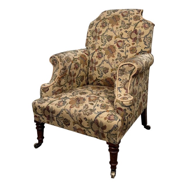 Antique 19th Century Victorian Mahogany Wingback Armchair For Sale