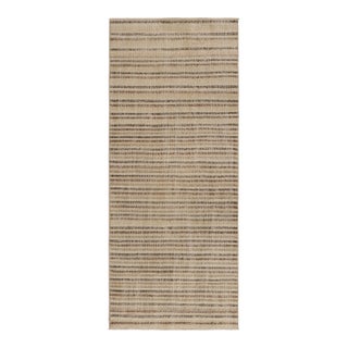 Vintage Distressed Runner Rug, Beige-Brown Geometric Stripe Design– Rug & Kilim For Sale