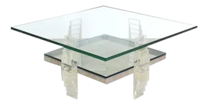 Vintage Mid Century Lucite and Glass Square Coffee Table