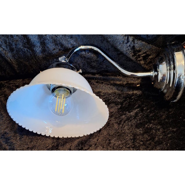 Metal Vintage Wall Lamps with Chrome-Plated Metal Frame and White Glass Shade, 2001, Set of 2 For Sale - Image 7 of 9