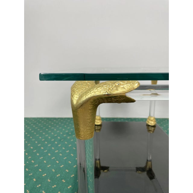 Acrylic, Wood & Brass Coffee Table, Italy, 1970s For Sale - Image 12 of 15