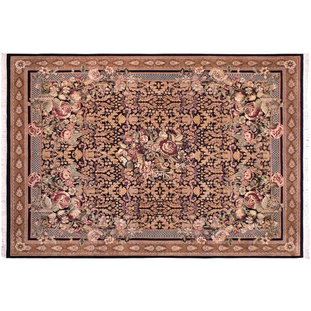 Black Art Nouveau 1990's Floral Pak-Persian Black/Brown Wool Rug - 9'2'' X 12'2'' For Sale - Image 8 of 9