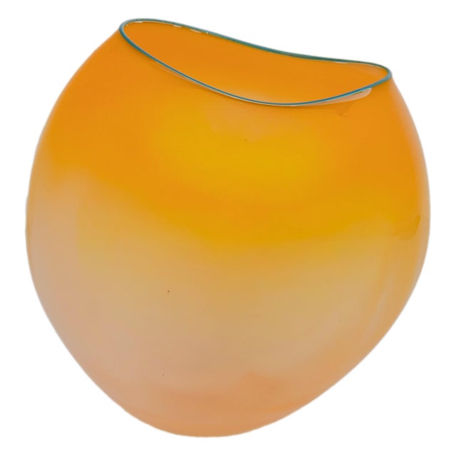 Dale Chihuly Hand-Blown Mango & Teal Lip Glass Basket Sculpture Signed & Dated, 2000 For Sale - Image 16 of 18