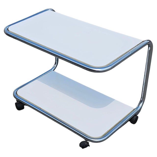 Bauhaus Style Tubular 2-Tier Side Table with Wheels, Italy, 1970s For Sale
