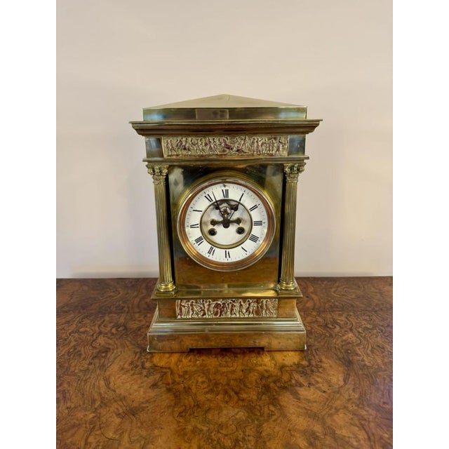 Antique French Victorian Brass Mantle Clock, 1870 For Sale - Image 6 of 7