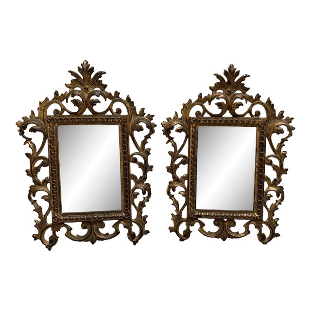 Vintage Rococo Style Brass and Glass Photo Frame - Set of Two For Sale