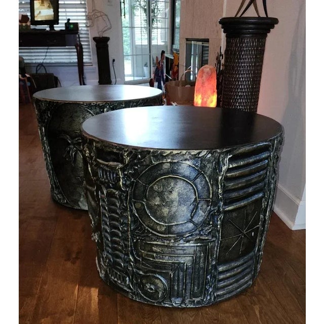 Adrian Pearsall Pair of Brutalist Goop Drum Tables For Sale - Image 10 of 13