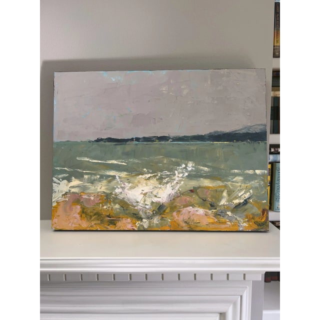 Abstract Seascape on Board Original Oil Painting by Shann Spishak "Crashing Waves" For Sale - Image 3 of 6
