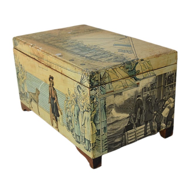 Antique Nautical Motif Decoupage Wood Keepsake Box For Sale - Image 4 of 11