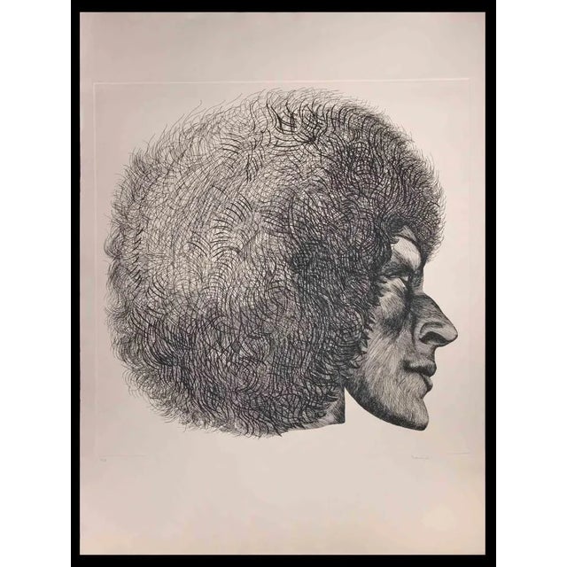 Profile is an original modern artwork realized by the Italian artist Giacomo Porzano (1925-2006) in 1972. Black and white...