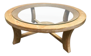 Paul Frankl for Brown Saltman Round Cerused Oak Coffee Table With New Glass Top – Mid-Century Modern With Art Deco Influence